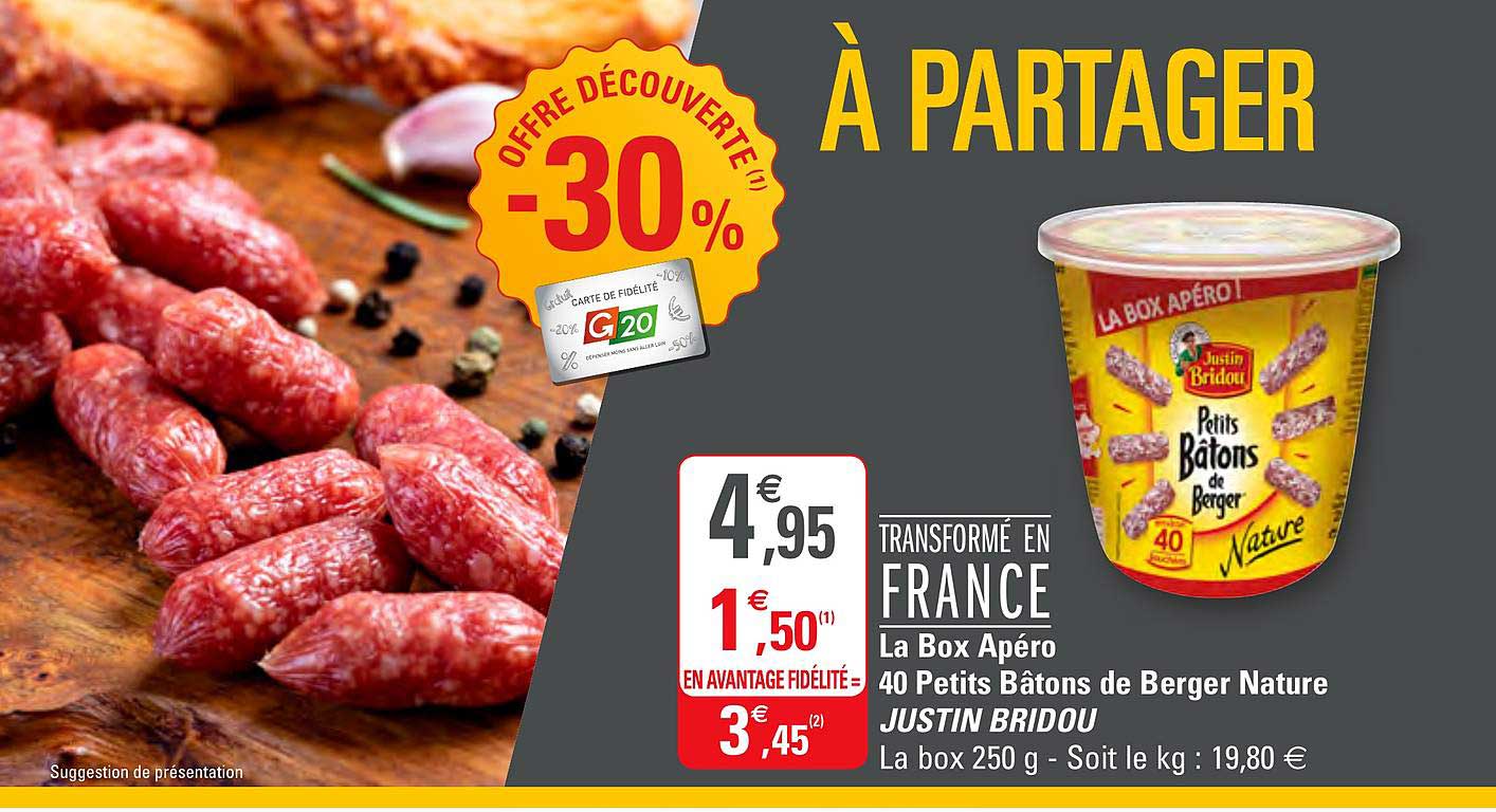 la box apéro 40 petits bâtons de berger nature justin bridou