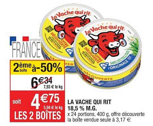la vache qui rit 18.5% m.g. 2ème boîte à -50%