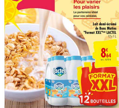 lait demi écrémé de bons matins format xxl lactel