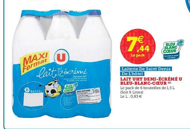 lait uht demi écrémé u bleu blanc cœur laiterie de saint denis de l'hôtel