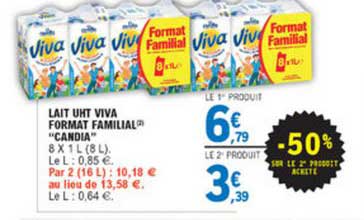 lait uht viva format familial candia-50% sur le 2e produit acheté