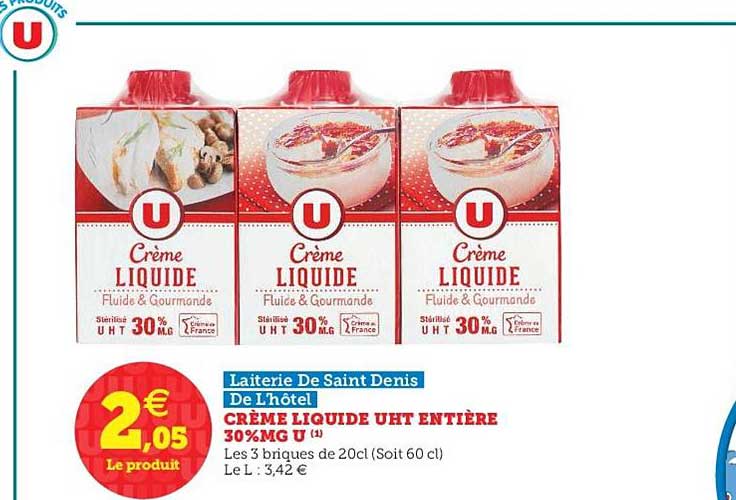 crème liquide uht entière 30%mg u laiterie de saint denis de l'hôtel
