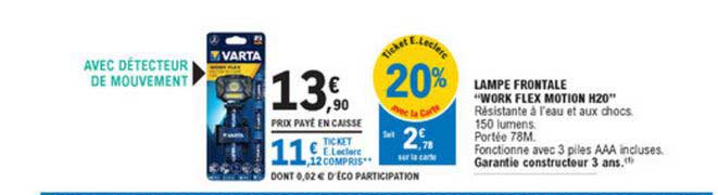 lampe frontale work flex motion h20