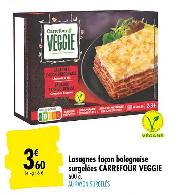 lasagne façon bolognaise surgelées carrefour veggie