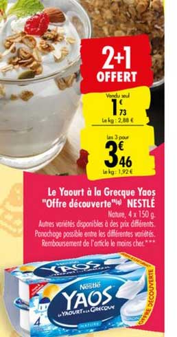 Le Yaourt à La Grecque Yaos Offre Découverte Nestlé 2+1 Offert
