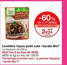 lentilles façon petit salé jardin bio -60% sur le 2ème article