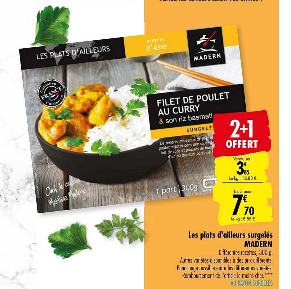 les plats d'ailleurs surgelés madern 2+1 offert