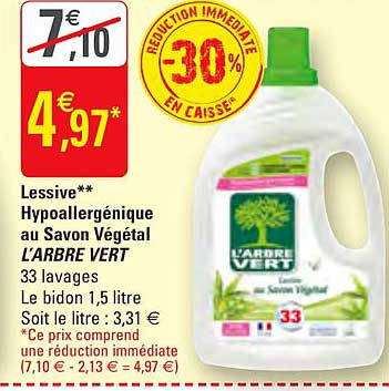 lessive hypoallergénique au savon végétal l'arbre vert