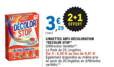 lingettes anti décoloration decolor stop 2+1 offert
