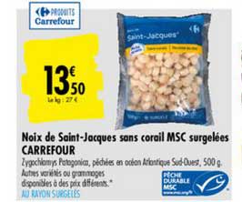 noix de saint jacques sans corail msc surgelées carrefour