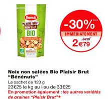 noix non salées bio plaisir brut bénénuts