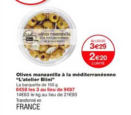 olives manzanilla à la méditerranéenne l'atelier blini