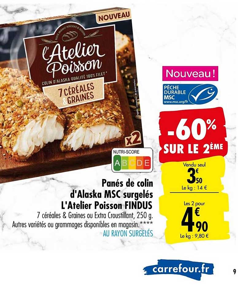 panés de colin d'alaska msc surgelés l'atelier poisson findus -60% sur le 2ème