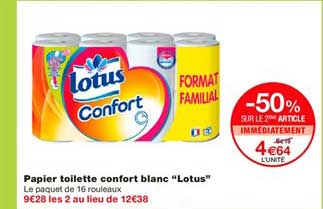 Papier Toilette Confort Blanc Lotus -50% Sur Le 2ème Article