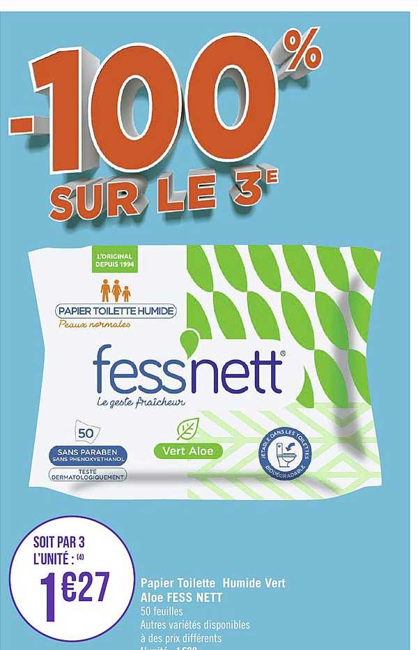 Papier Toilette Humide Vert Aloe Fess Nett -100% Sur Le 3e