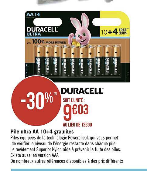 pile ultra aa 10+4 gratuites duracell