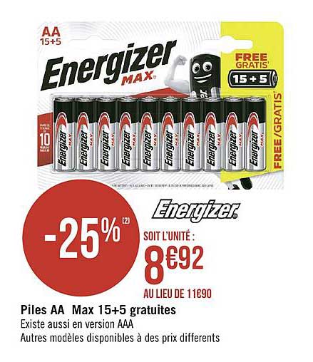 piles aa max 15+5 gratuites energizer