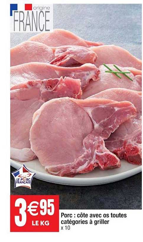 porc côte avec os toutes catégories à griller