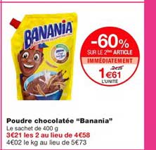 poudre chocolatée banania -60% sur le 2ème article