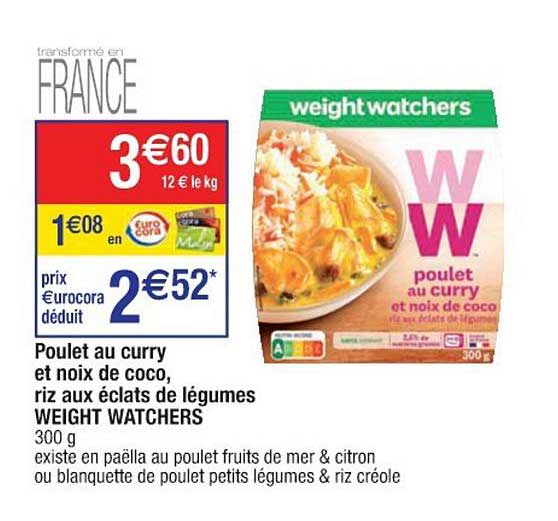 poulet au curry et noix de coco riz aux éclats de légumes weight watchers
