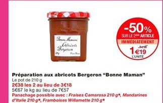 préparation aux abricots bergeron bonne maman -50% sur le 2ème article