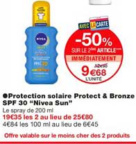 protection solaire protect & bronze spf 30 nivea sun -50% sur le 2ème article