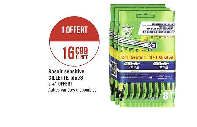 rasoir sensitive gillette blue3 2+1 offert