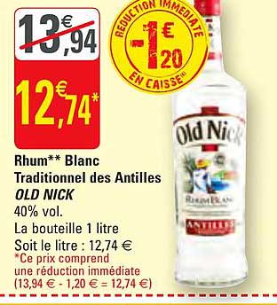rhum blanc traditionnel des antilles old nick