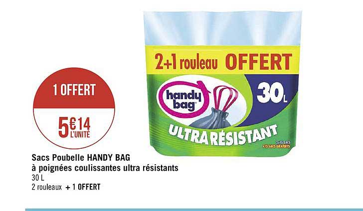 sacs poubelle handy bag à poignées coulissantes ultra résistants