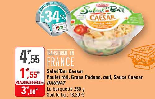 Salad'bar Caesar Poulet Rôti Grana Padano œuf Sauce Caesar Daunat