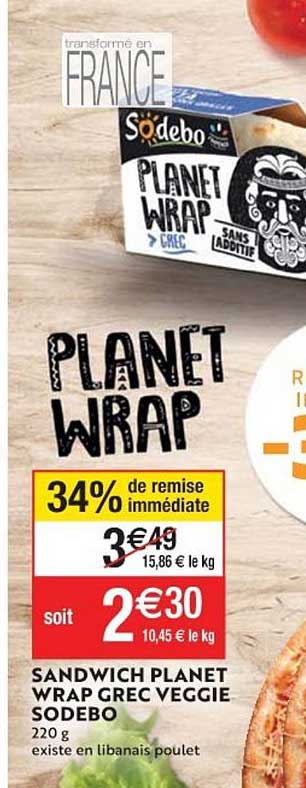 sandwich planet wrap grec veggie sodebo 34% de remise immédiate