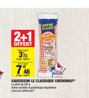 Saucisson Le Classique Cochonou 2+1 Offert