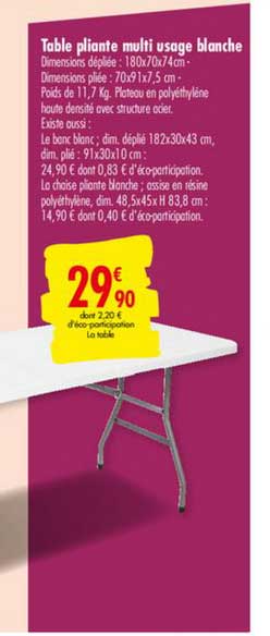 table pliante multi usage blanche