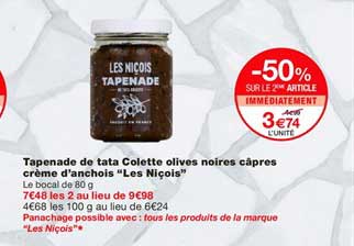 tapenade de tata colette olives noires câpres crème d'anchois les niçois -50% sur le 2ème article