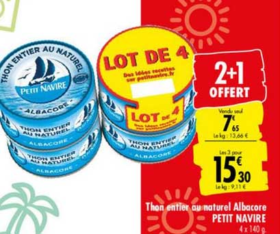 Thon Entier Au Naturel Albacore Petit Navire 2+1 Offert