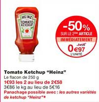 tomato ketchup heinz -50% sur le 2ème article