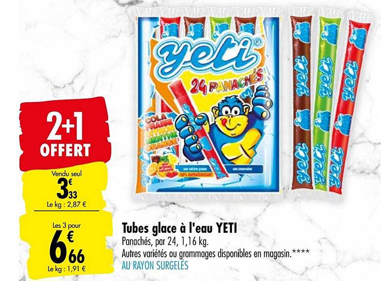 tubes glace à l'eau yeti 2+1 offert
