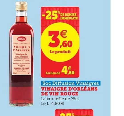 vinaigre d'orléans de vin rouge soc diffusion vinaigres