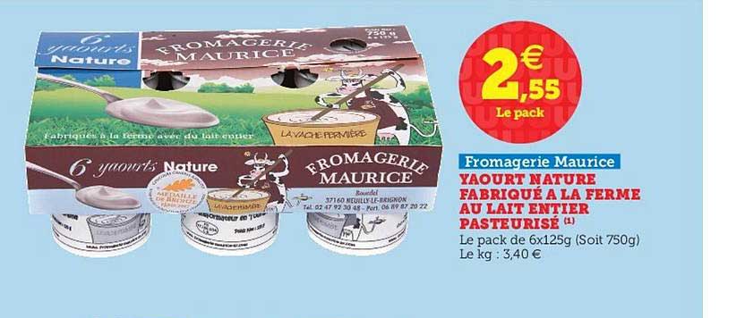 Yaourt Nature Fabriqué à La Ferme Au Lait Entier Pasteurisé Fromagerie Maurice
