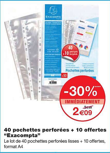 40 pochettes perforées + 10 offertes "exacompta"