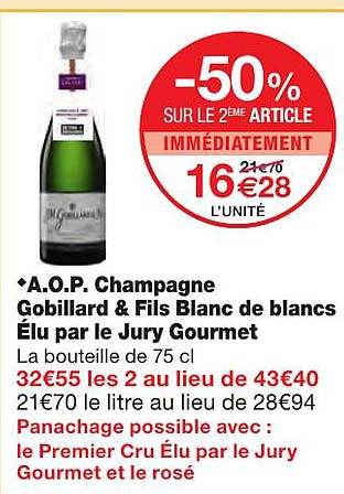 a.o.p. champagne gobillard & fils blanc de blancs élu par le jury gourmet