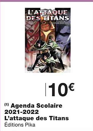 agenda scolaire 2021-2022 l'attaque des titans