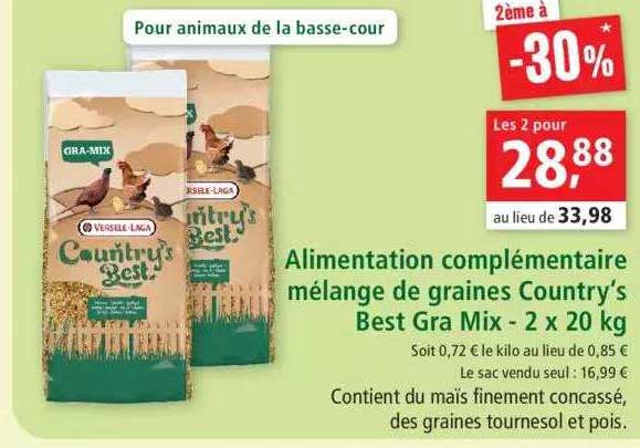 Alimentation Complémentaire Mélange De Graines Country's Best Gra Mix 2ème à 30%