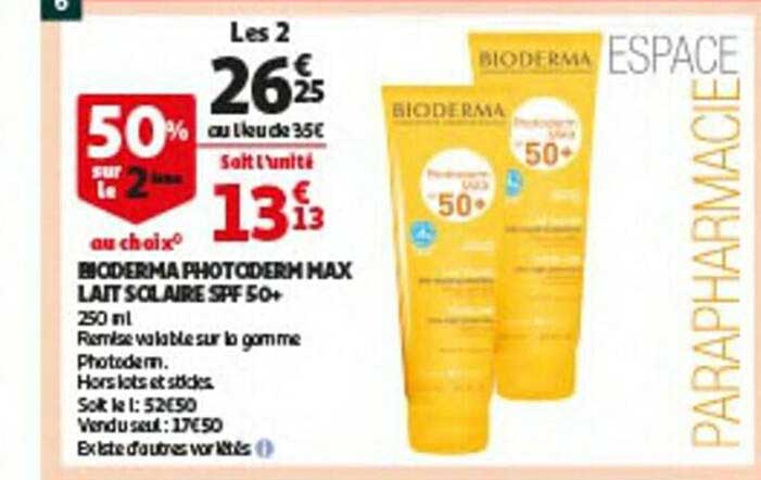 bioderma photoderm max lait solaire spf 50+