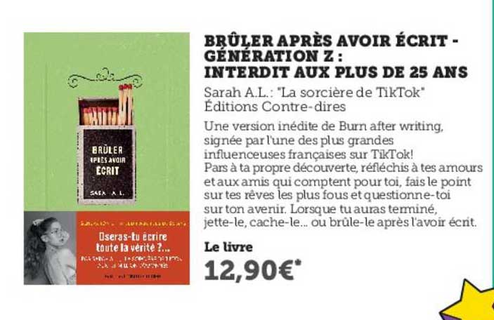 brûler après avec écrit - génération z : interdit aux plus de 25 ans - sarah a.l.