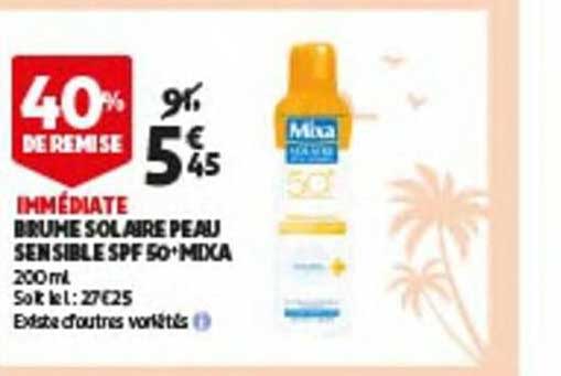 brume solaire peau sensible spf 50+ mixa