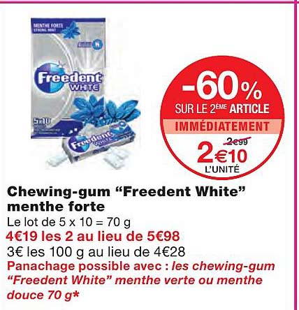 chewing-gum "freedent white" menthe forte