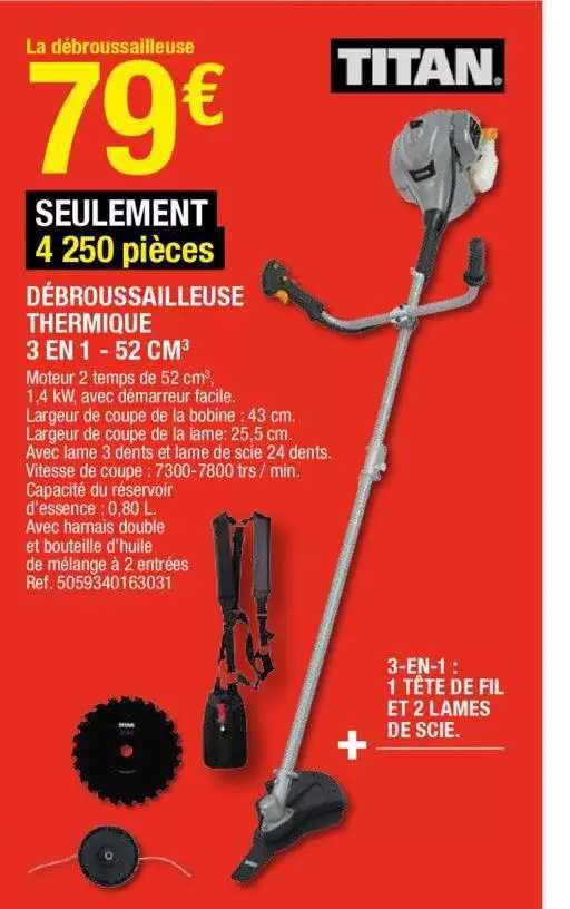 débroussailleuse thermique 3 en 1 - 52 cl3 titan