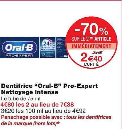 dentifrice "oral-b" pro-expert nettoyage intense