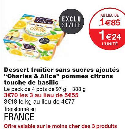 Dessert Fruitier Sans Sucres Ajoutés "charles & Alice" Pommes Citrons Touche De Basilic